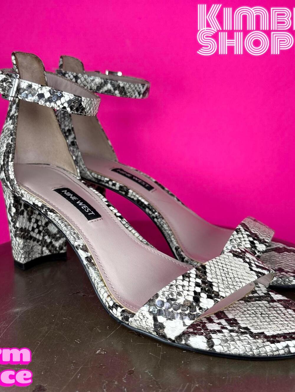 Nine West Pruce Snake Print Open Toe Block Heel Sandal US 8 EU 38.5 UK 6.5